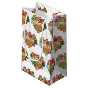 Petit Sac Cadeau Saint-Valentin victorien, Mains vintage avec fleur