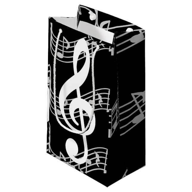 Petit Sac Cadeau Saison et Treble Clef on Black (Devant Angle)