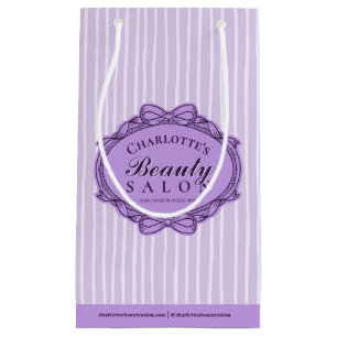 Petit Sac Cadeau Salon de Beauté Élégant Cadre Vintage Rayé Violet