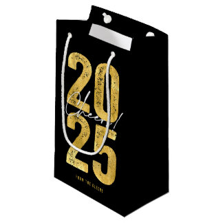 Petit Sac Cadeau Salutations À 2025 Typographie Or Moderne Nouvel A