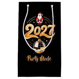Petit Sac Cadeau Santa 2027 Mode Fête Or Disco Noël