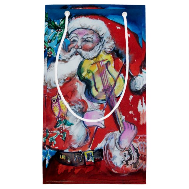 Petit Sac Cadeau SANTA CLAUS JOUER VIOLIN Noël (Devant)