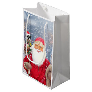 Petit Sac Cadeau Santa Claus w Christmas Miniature Schnauzer Chien