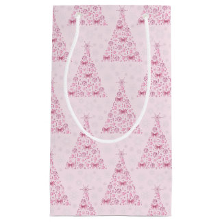 Petit Sac Cadeau Sapin de Noël rose