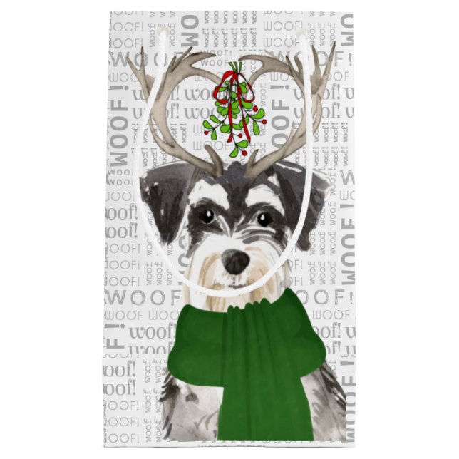 Petit Sac Cadeau Schnauzer miniature élégant et amusant Noël (Devant)