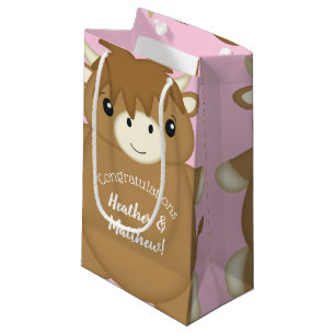 Petit Sac Cadeau Scottish Highland Baby shower de vache rose