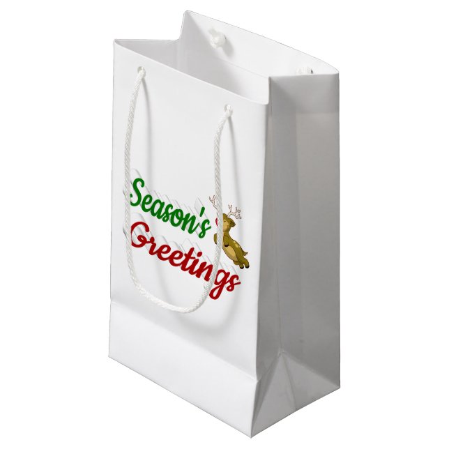 Petit Sac Cadeau Script de Noël de Flying Reindeer Joyeuses Fêtes (Devant Angle)