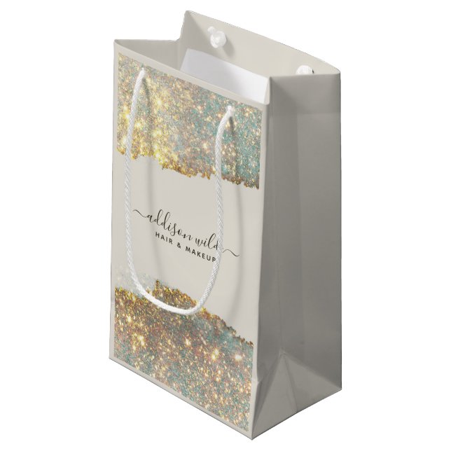 Petit Sac Cadeau Script de signature holographique Moderne Glam Pai (Devant Angle)