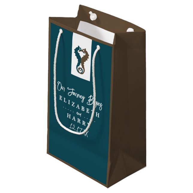 Petit Sac Cadeau Seahorse Romance, Mariage sur la plage (Devant Angle)