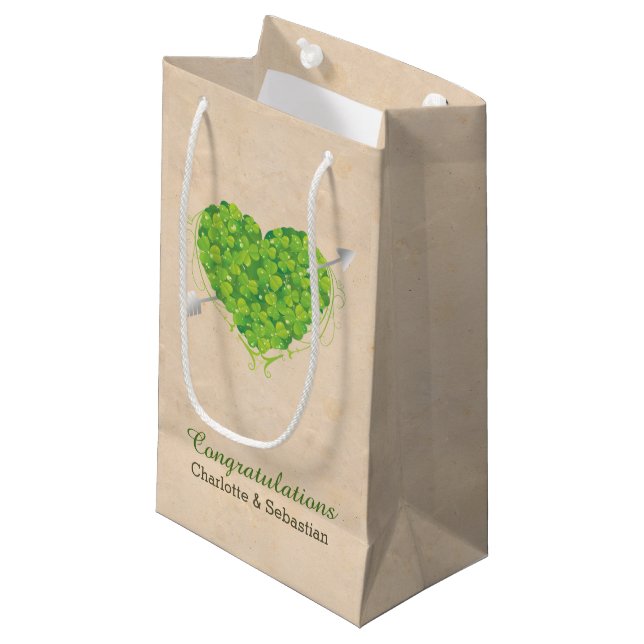 Petit Sac Cadeau Shamrock Mariage irlandais Heart (Devant Angle)