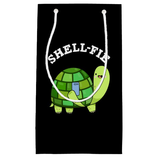 Petit Sac Cadeau Shell-fie Funny Tortoise Selfie Pun Dark BG (Devant)