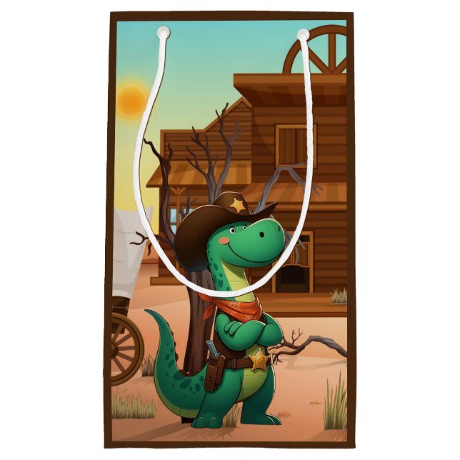 Petit Sac Cadeau Shérif de dinosaure mignon/cowboy (Devant)