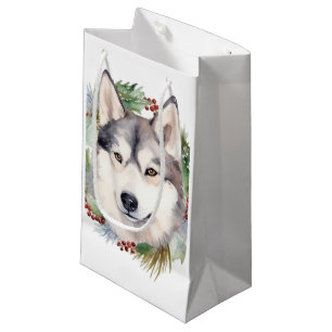 Petit Sac Cadeau Sibérie Husky Christmas Wreath Festive Pup