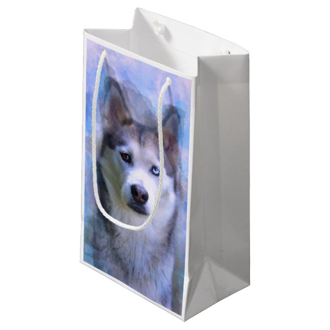 Petit Sac Cadeau Sibérie Husky Dog Eau Couleur Art Peinture (Devant Angle)