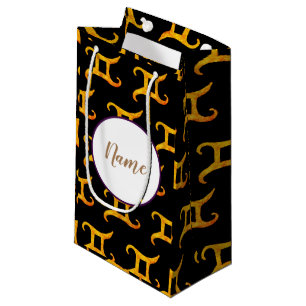 Petit Sac Cadeau Signe d'astrologie de Gémeaux d'or personnalisé