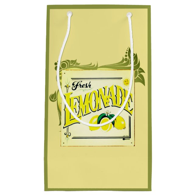 Petit Sac Cadeau signe vintage citron jaune vert (Devant)