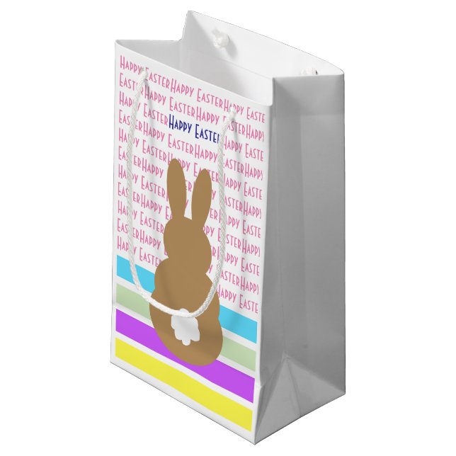 Petit Sac Cadeau Silhouette de lapin et design Joyeuses Pâques (Devant Angle)