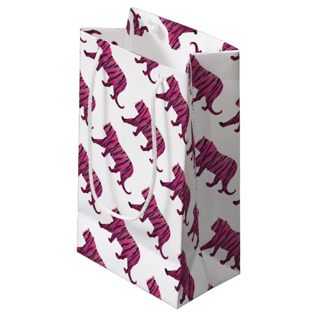 Petit Sac Cadeau Silhouette rose chaud et tigre noir (Devant Angle)