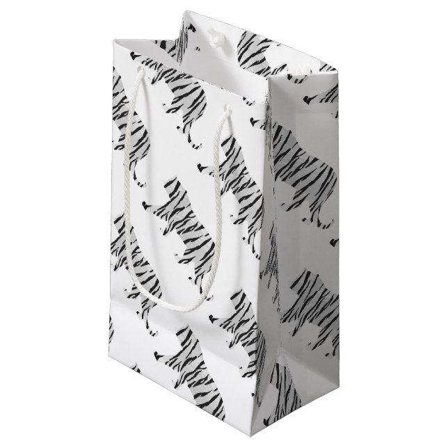 Petit Sac Cadeau Silhouette Tiger noir et blanc (Devant Angle)