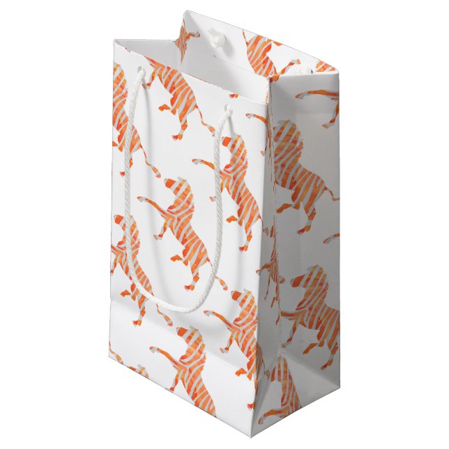 Petit Sac Cadeau Silhouette Zèbre orange et blanc (Devant Angle)