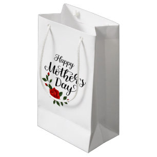Petit Sac Cadeau Simple Bonne Fête des Mères Floral Calligraphie