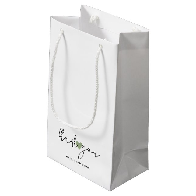 Petit Sac Cadeau Simple calligraphie script vert sauge cœur mariage (Dos Angle)