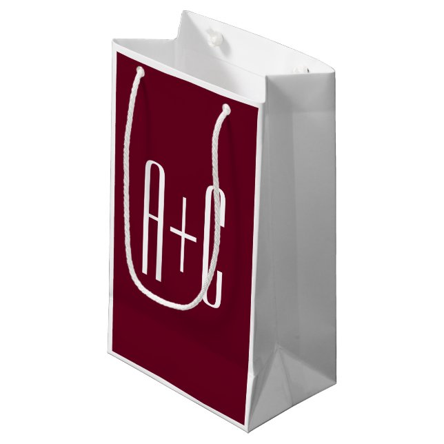 Petit Sac Cadeau Simple Couples | White & Burgundy (Devant Angle)