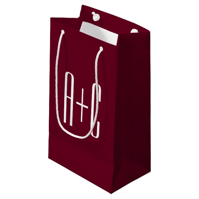 Petit Sac Cadeau Simple Couples | White & Burgundy (Devant Angle)