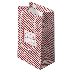 Petit Sac Cadeau Simples rayures rouges et blanches Joyeuses et lum
