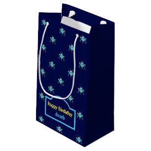 Petit Sac Cadeau Sky Blue Robot Motif Navy Blue Cadeau