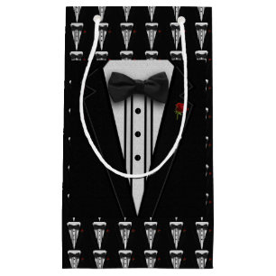 Petit Sac Cadeau Smoking noir avec la cravate d'arc