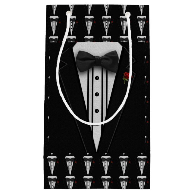 Petit Sac Cadeau Smoking noir avec la cravate d'arc (Devant)