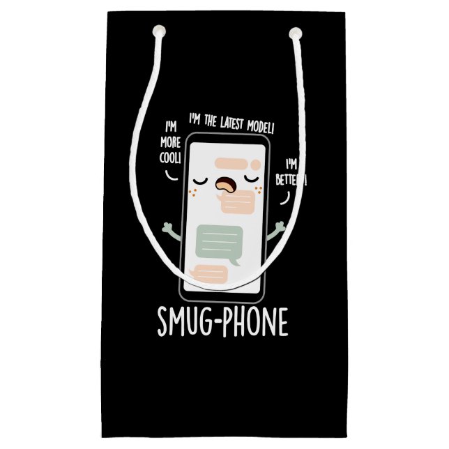 Petit Sac Cadeau Smug Phone Funky Cellphone Pun Dark BG (Devant)