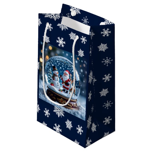 Petit Sac Cadeau Snow globe with Santa and Reindeer (Devant Angle)