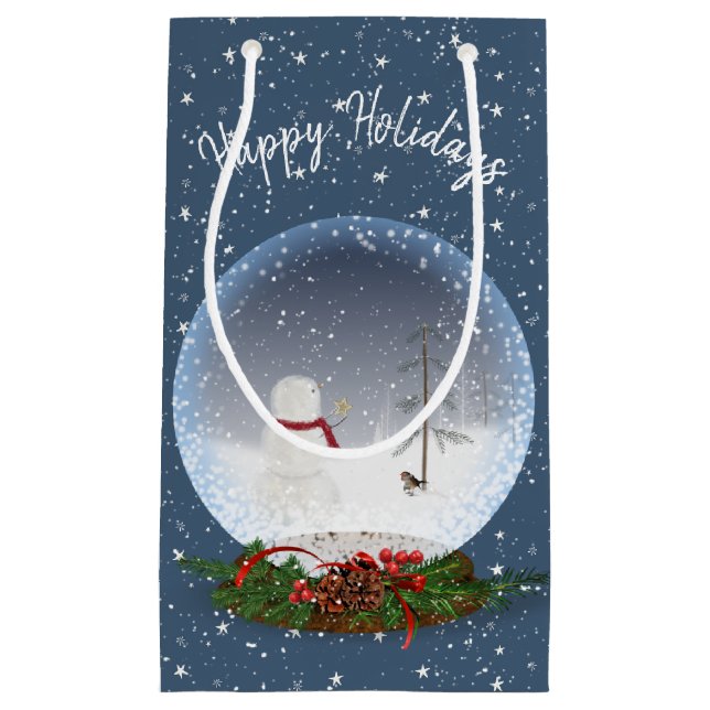 Petit Sac Cadeau Snowman Dans Le Globe Des Neiges De Noël (Devant)