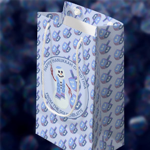 Petit Sac Cadeau Snowman Dreidels Amusants Bleu Motif mignonne Hano