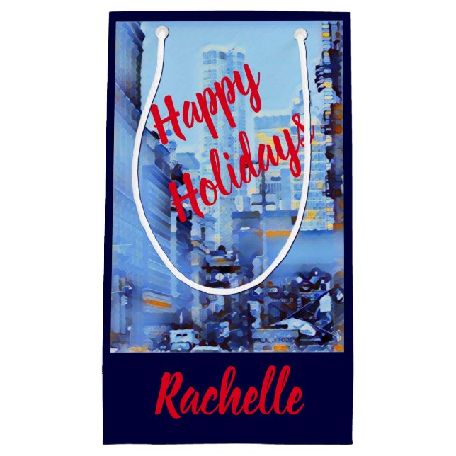 Petit Sac Cadeau Snowy Blue City Petit sac-cadeau personnalisé (Devant)