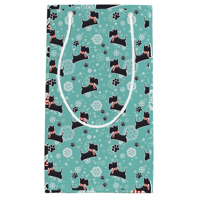 Petit Sac Cadeau Snowy Scottie Chien Motif de Noël (Devant)