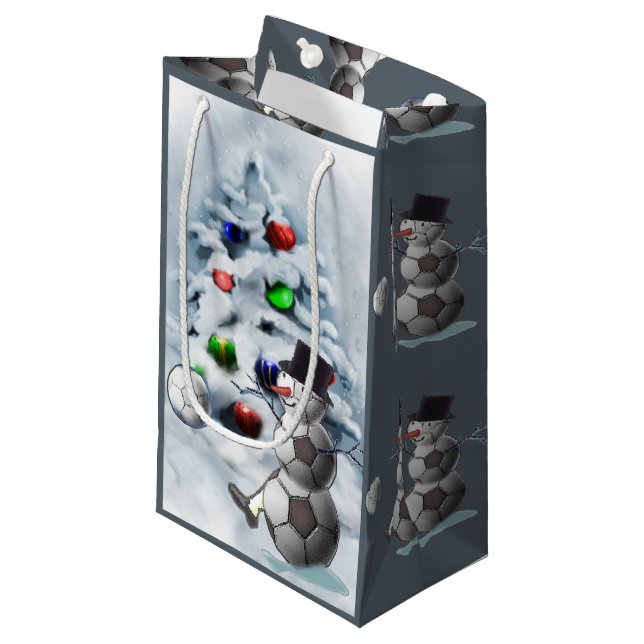 Petit Sac Cadeau Soccer Snowman Noël (Devant Angle)