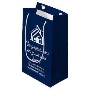 Petit Sac Cadeau Société immobilière Navy Blue Realtor personnalisé
