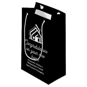Petit Sac Cadeau Société immobilière noire Realtor personnalisé mod