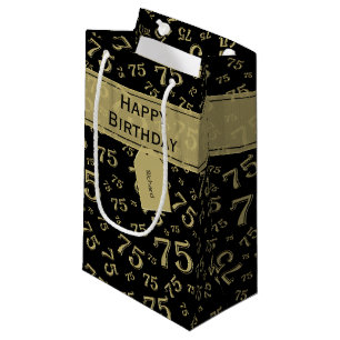 Petit Sac Cadeau Soixante-quinzième or heureux et noir de thème de