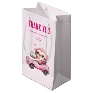 Petit Sac Cadeau Sourire rose Sloth conduisant un Merci de voiture
