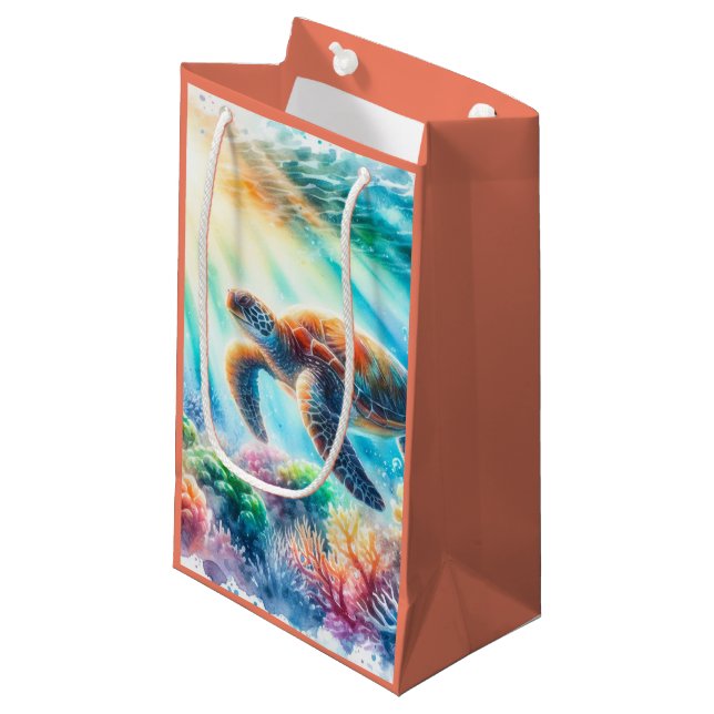 Petit Sac Cadeau Sous la tortue de mer (Devant Angle)