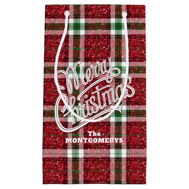 Petit Sac Cadeau Sparkly Christmas Plaid  (Devant)