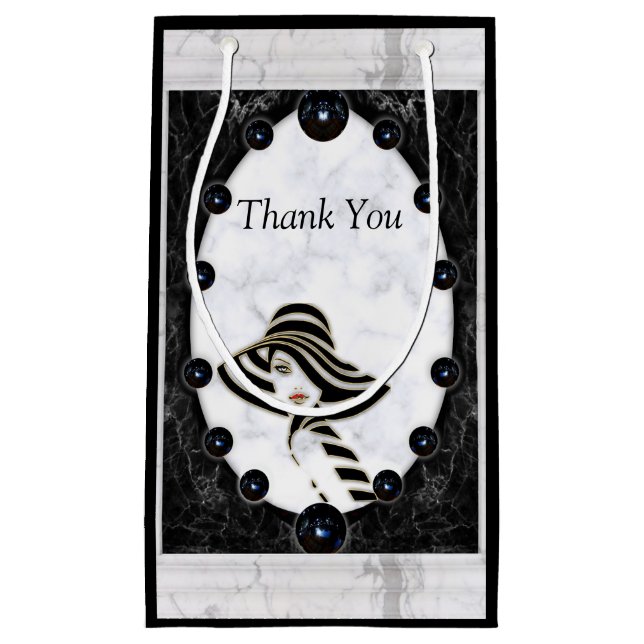 Petit Sac Cadeau Sphères opulentes en marbre blanc et noir (Devant)