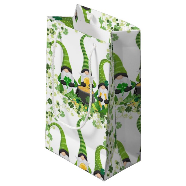 Petit Sac Cadeau St Patrick's Day Vert Trèfles Vieux Leprechaun (Devant Angle)