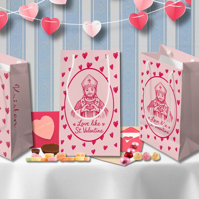 Petit Sac Cadeau St Valentine Catholic Pink Heart Sketch Artwork (Créateur téléchargé)