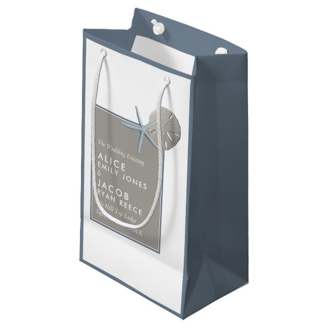 Petit Sac Cadeau Starfish and Sand Dollar - Mariage plage (Devant Angle)