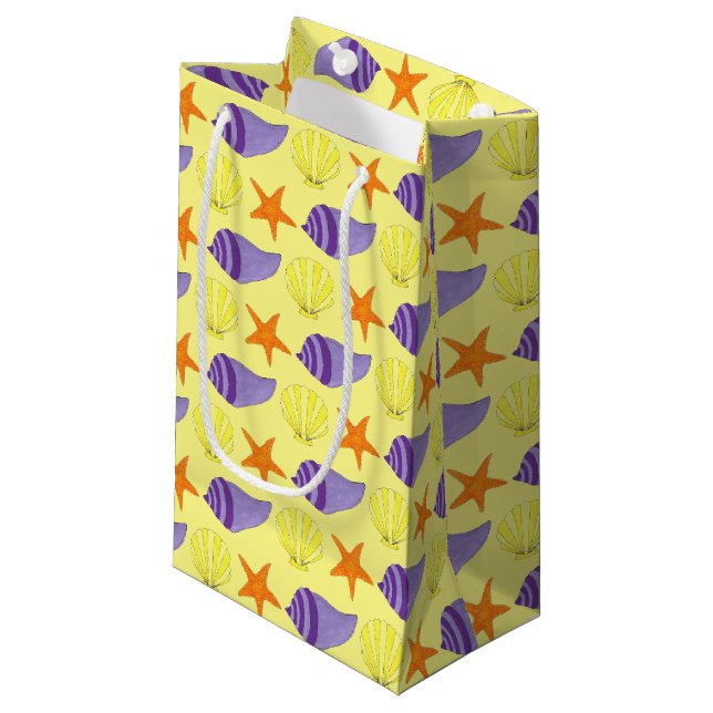 Petit Sac Cadeau Starfish Sea Shells Beach Ocean Vacances Jaune (Devant Angle)